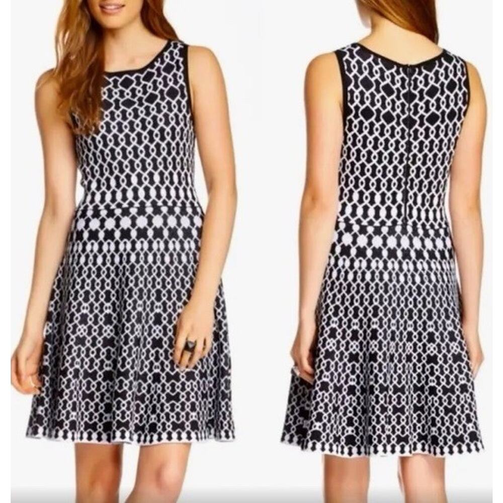 Alice + Olivia Knit Dress Sz M Black White Fit & Flare Geometric C311701969 Tank